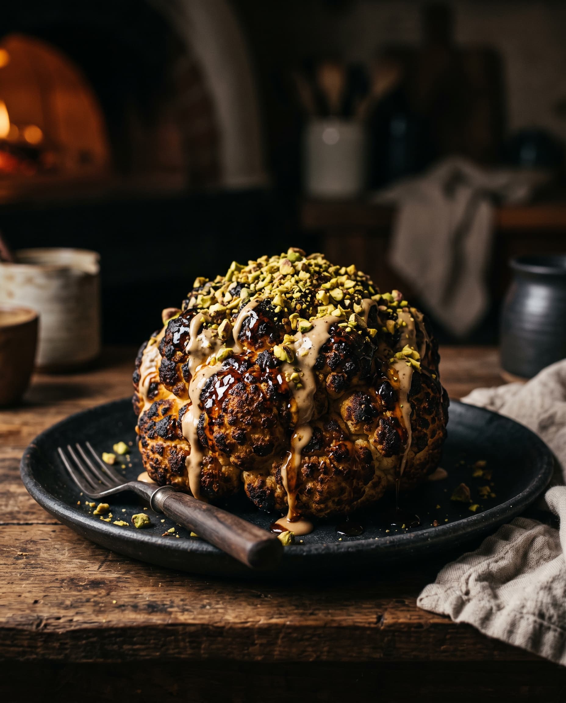 Wood-fired cauliflower with tahini and burnt honey