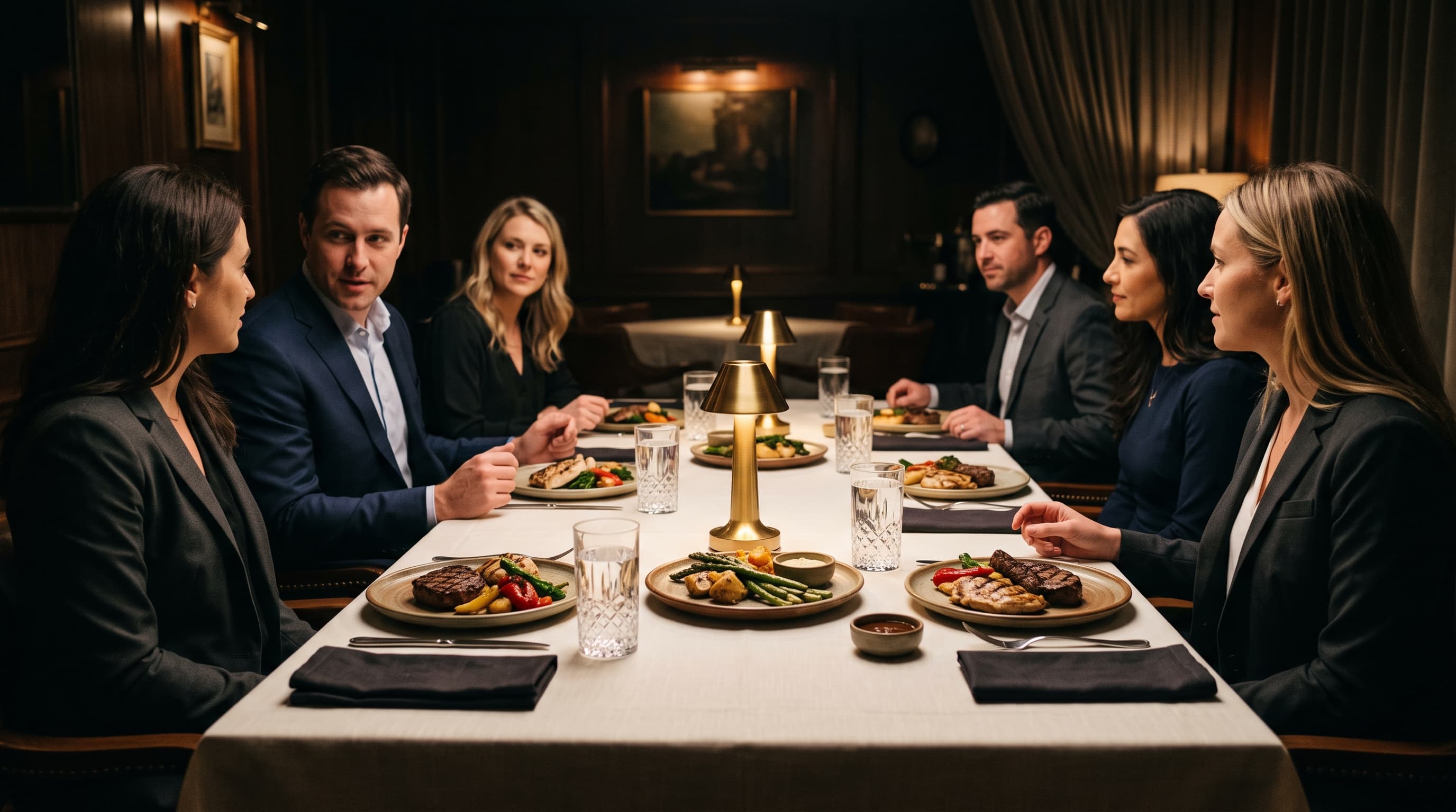 A private table laid for a business dinner